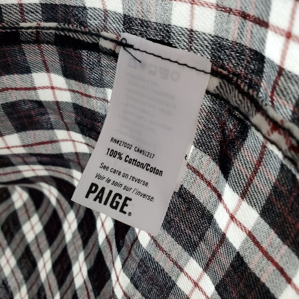 PAIGE Hunter Plaid Shirt Slim Fit Dual Chest Flap Pockets Button Down Cotton Men - Picture 7 of 8